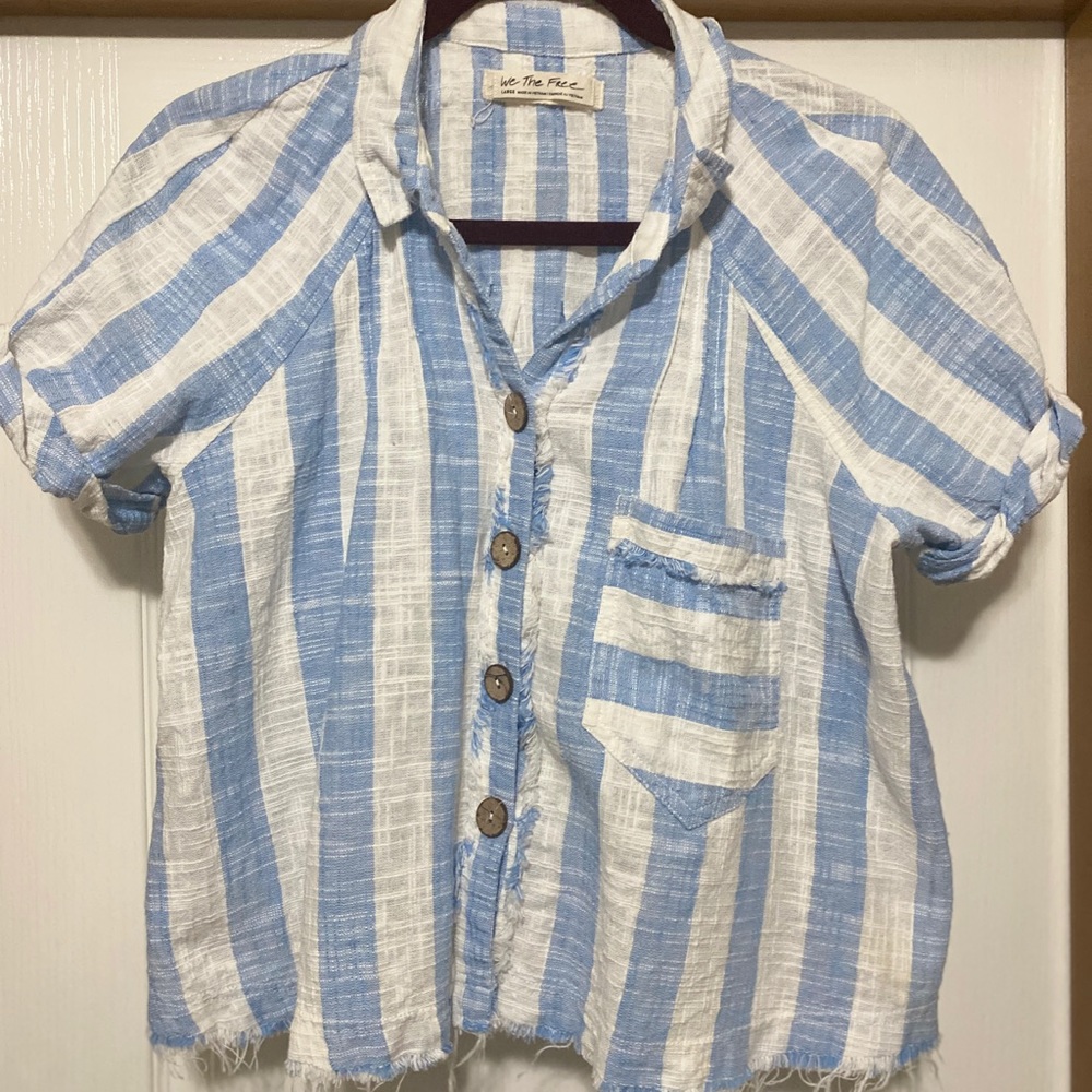 Free People Linen Cropped Button Blouse